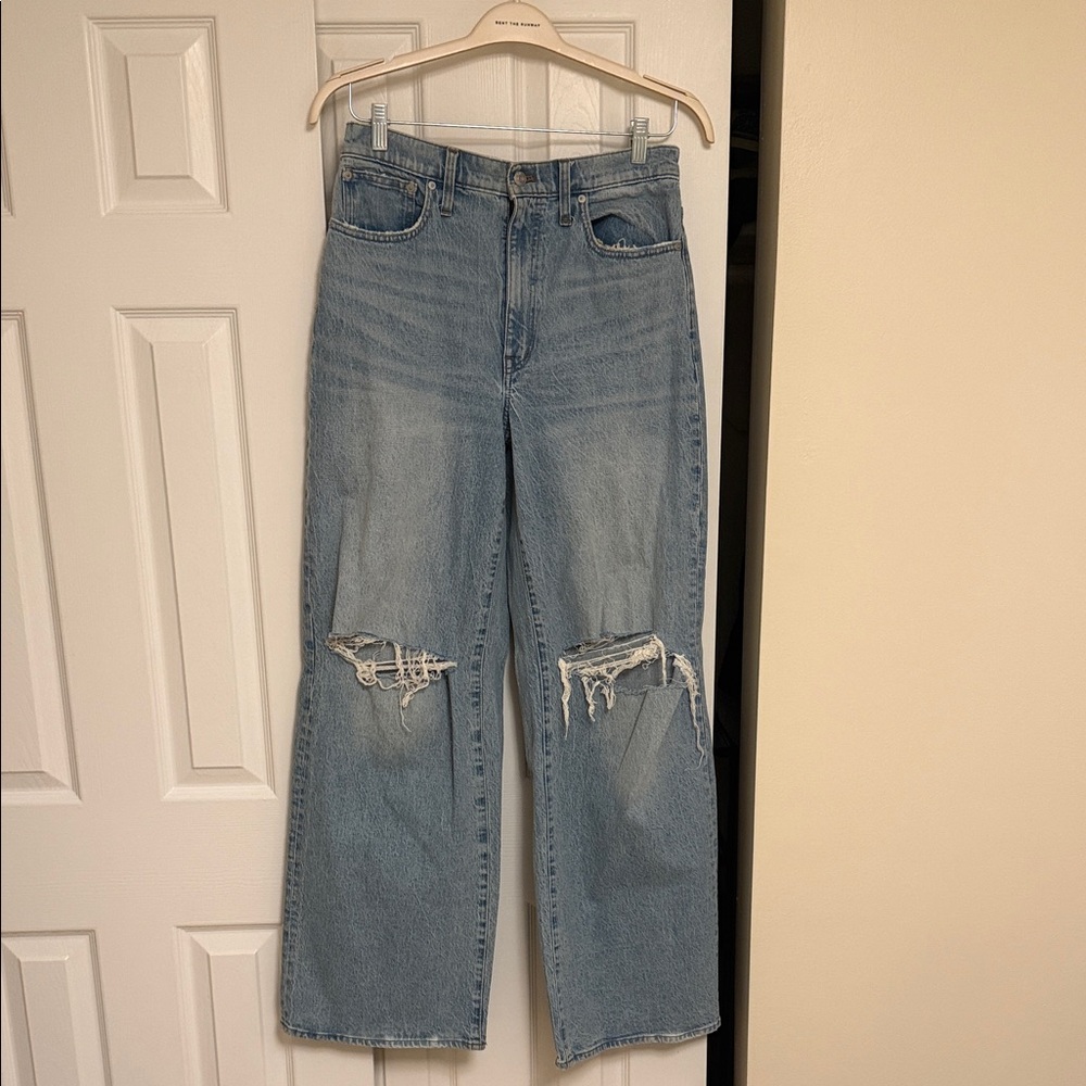 Madewell Light Blue Distressed Straight Leg Jeans